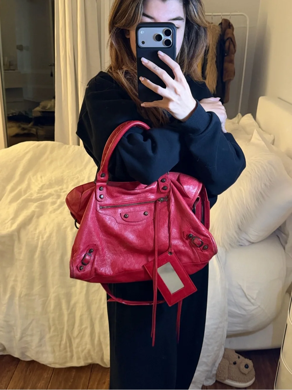 Vintage Red Balenciaga Lambskin Classic City Bag - Picture 2 of 13